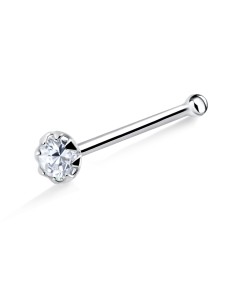 Small Rhinestone Prong Set Silver Bone Nose Stud NSKD-686